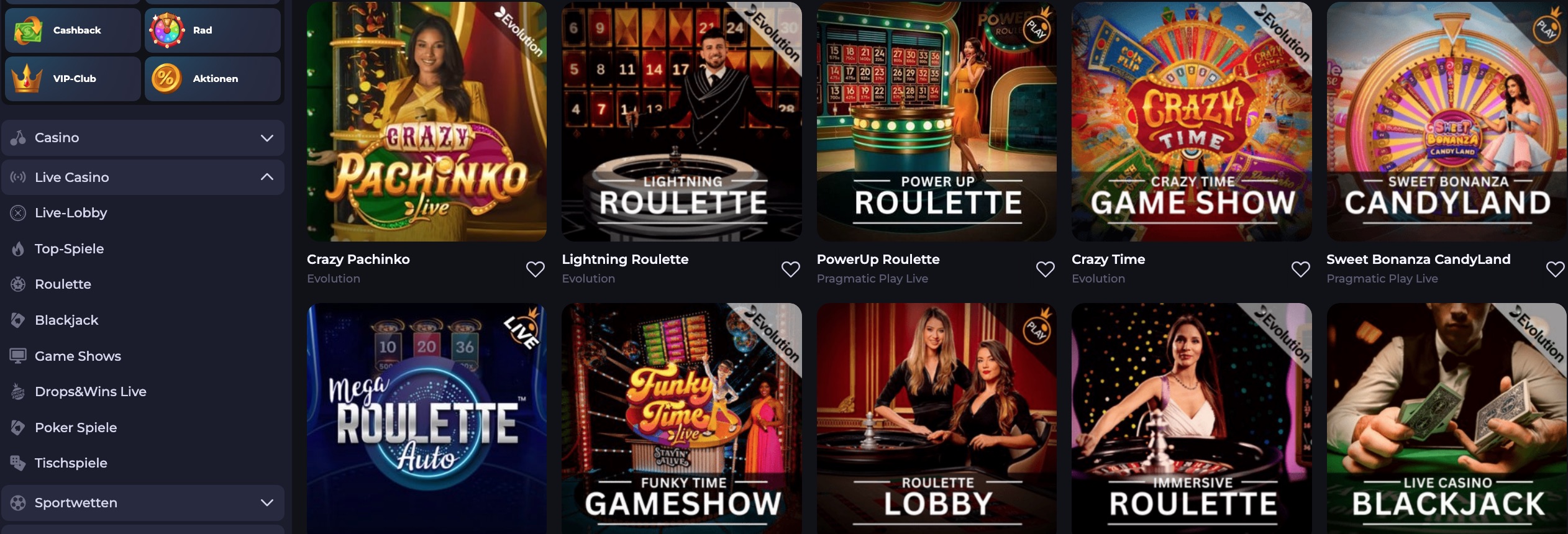 BDMbet Live-Casino-Bereiche